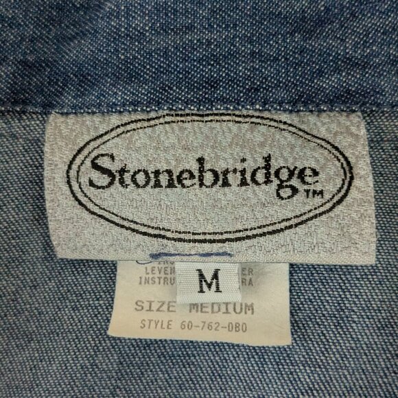 STONEBRIDGE Vintage Blue Denim & Floral Orange Sleeveless Button Vest; Size M - Picture 3 of 5